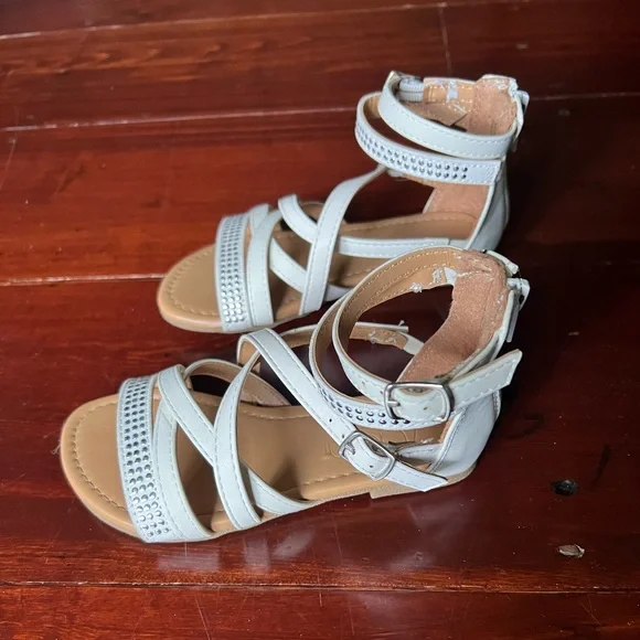 White summer sandals open toe little girls size 12 - Picture 1 of 6